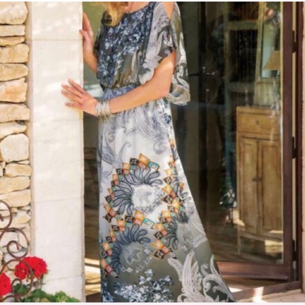 Soft Surroundings Blouson Cold Shoulder Long Dress Misses size M - Picture 2 of 7